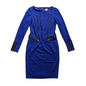 Cache Long Sleeve Dress with Leather Accents